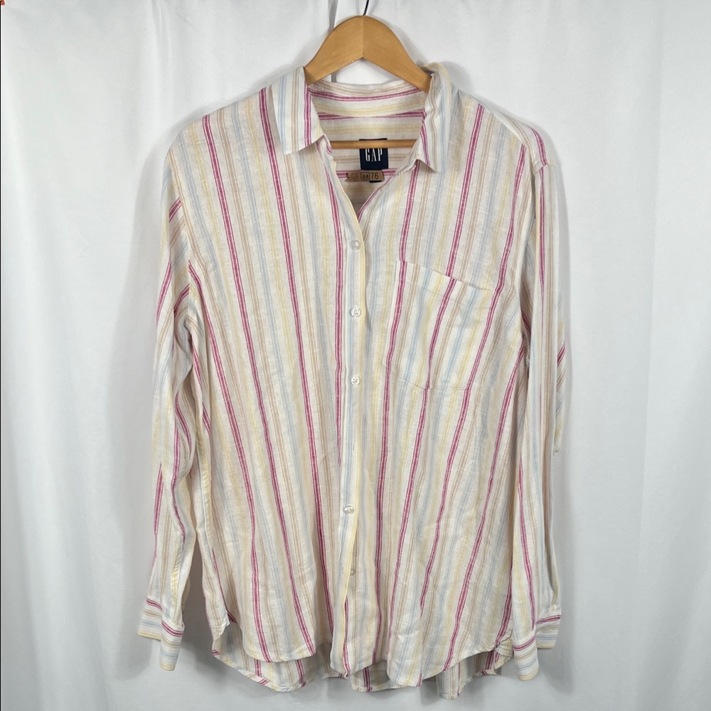 GAP Women’s Casual Striped Shirt XL Linen Rayon Blend Long Sleeve‎ Lightweight